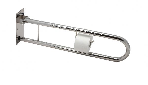 Sicherheits-Stützklappgriff 85 cm Edelstahl mit Toilettenpapierhalter