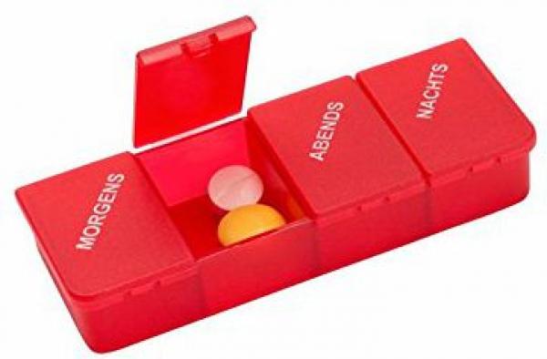Tablettendose 4 Fächer rot-transparent
