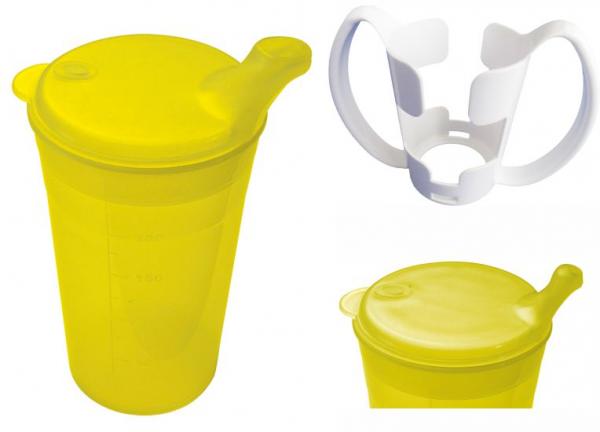 Trinkbecher-Set Tee und Brei, kurzes Mundstück, mit Halter gelb