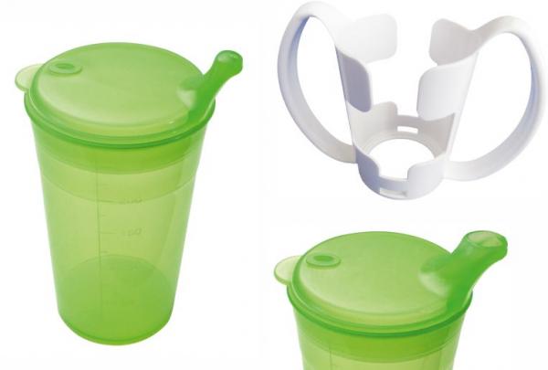 Trinkbecher-Set Tee und Brei, kurzes Mundstück, mit Halter grün