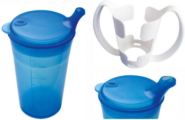 Trinkbecher-Set Tee und Brei mit Halter, kurzes Mundstück, blau