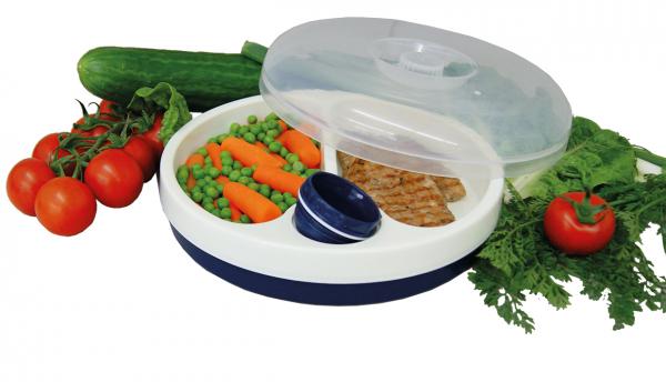 Warmhalteteller blau-weiß Kunststoff Teller Ø22cm mit Wasserfüllung spülmaschinenfest