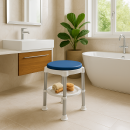 Sundo Duschhocker mit gepolstertem Sitz 360° drehbar und Ablage weiß/blau