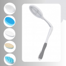 Sansuwell Körperpflege-Set weiß-grau – 5 Aufsätze, 3-fach winkelverstellbarer Griff, langer Stiel, Geschenkidee