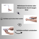 Sansuwell Körperpflege-Set weiß-grau – 5 Aufsätze, 3-fach winkelverstellbarer Griff, langer Stiel, Geschenkidee